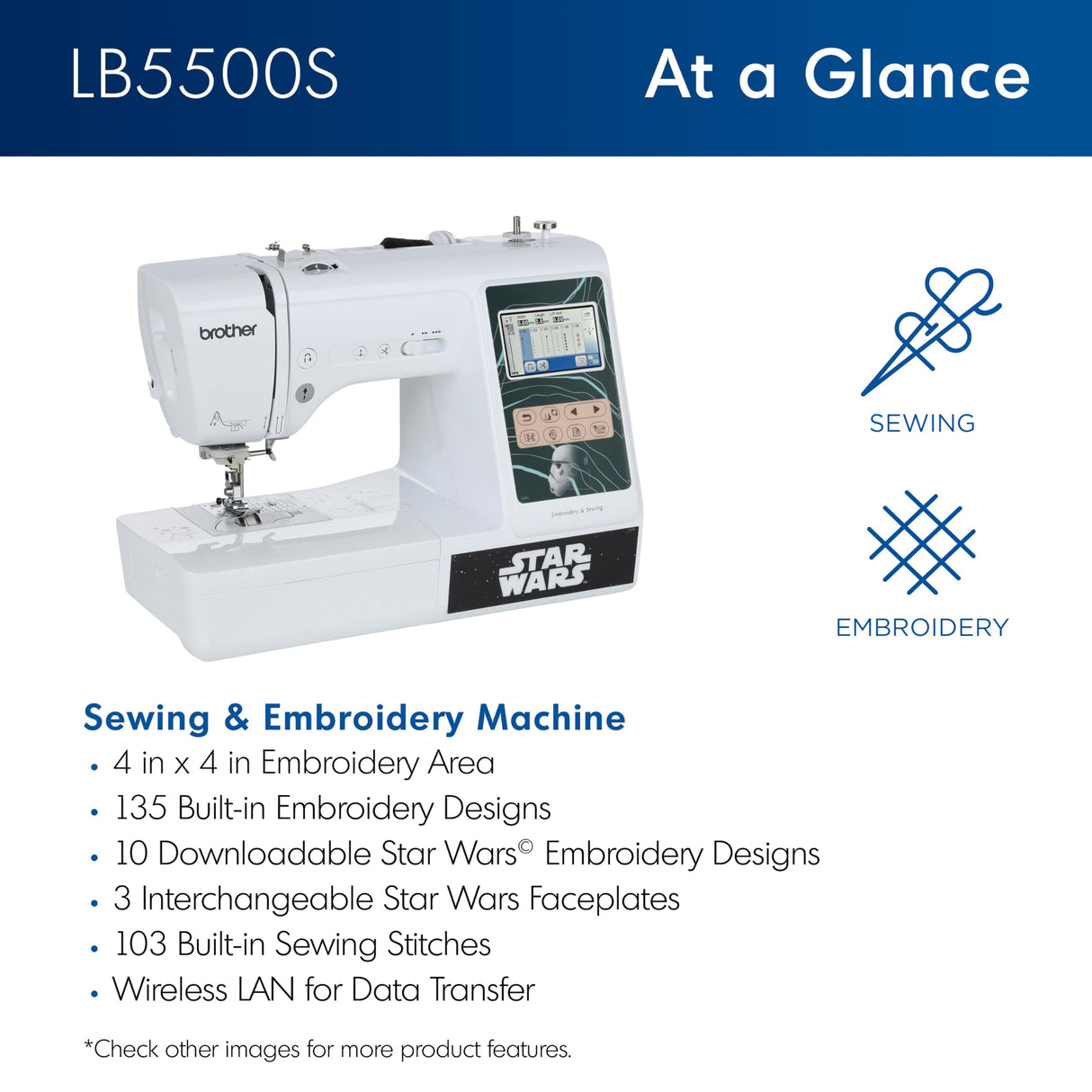 Brother LB5500S Star Wars 2-in-1 Combo Sewing & Embroidery Machine, 16.5 x 7.76 x 12.09 inches, White Brother