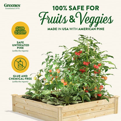 Greenes Fence Original Pine Raised Garden Bed, 4' x 4' x 10.5" - Made in USA with American Pine - WoodArtSupply