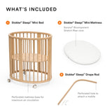 Stokke Sleepi Mini Bundle, Natural - Includes Crib/Bed, Mattress & Drape Rod - Suitable for Ages 0-5 Years Old - Adjustable & Stylish Stokke