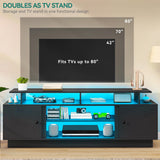 YITAHOME Modern TV Stand with LED Lights for up to 80 Inch TVs, Entertainment Center with Storage Cabinets & Movable Partition for Living Room (Black) YITAHOME