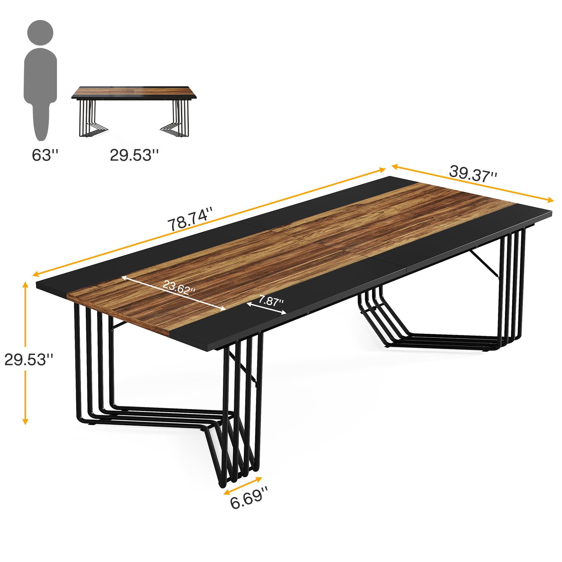 Tribesigns 6.56FT Conference Table, 78.74-Inch Large Meeting Table for 8-10 People, Wood Training Desk with Geometric Metal Frame, Modern Seminar Boardroom Table for Office, Conference Room - WoodArtSupply