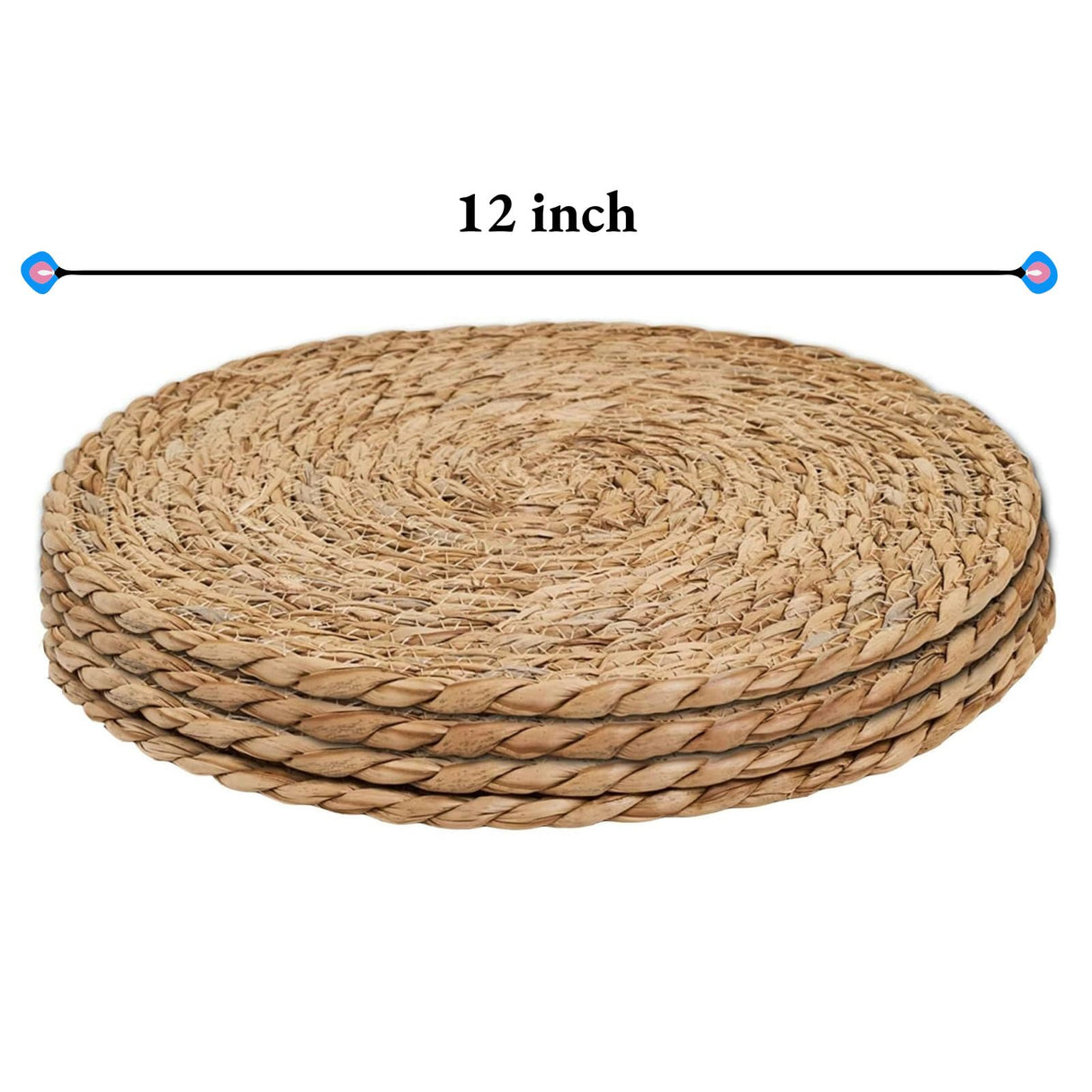 Round Woven Placemats Set of 4, 12" Boho Rattan Placemats Natural Hand-Woven Place Mats Table Decor, Chargers for Dinner Plates, Farmhouse Place Mats, Wicker Table Mats for Dining Table, Home Qavinch