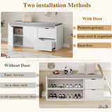 LVB Storage Entryway Bench, Long Shoe Bench with Drawers Storage Shelf, Modern Entry Way Bench with Padded Cushioned Seating, Wood Shoe Rack Bench for Foyer Entrance Living Bedroom, White Oak, 40in LVB