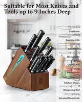 Cook N Home Acacia Wood Knife Storage Block without Knives, 20 Slot Universal Knife Holder Countertop Butcher Block Knife Stand for Easy Kitchen Storage Cook N Home