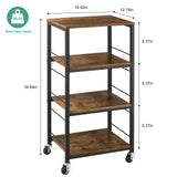 YBING Kitchen Island Cart Utility on Wheels Rolling Cart with Storage Organizer 4-Tier Farmhouse Serving Cart Stand with Wood Tabletop Shelf Units for Bathroom Office Industrial Brown YBING
