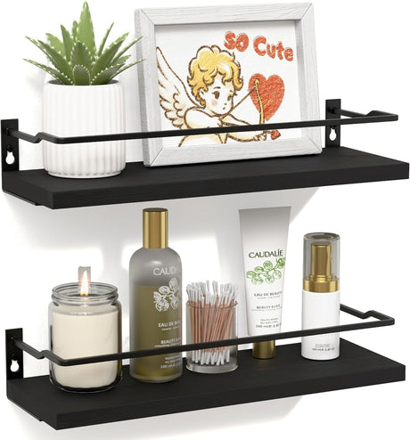 RICHER HOUSE Bathroom Shelves, Black Floating Wall Shelf Organizer Over Toilet Storage with 2 Shelves RICHER HOUSE