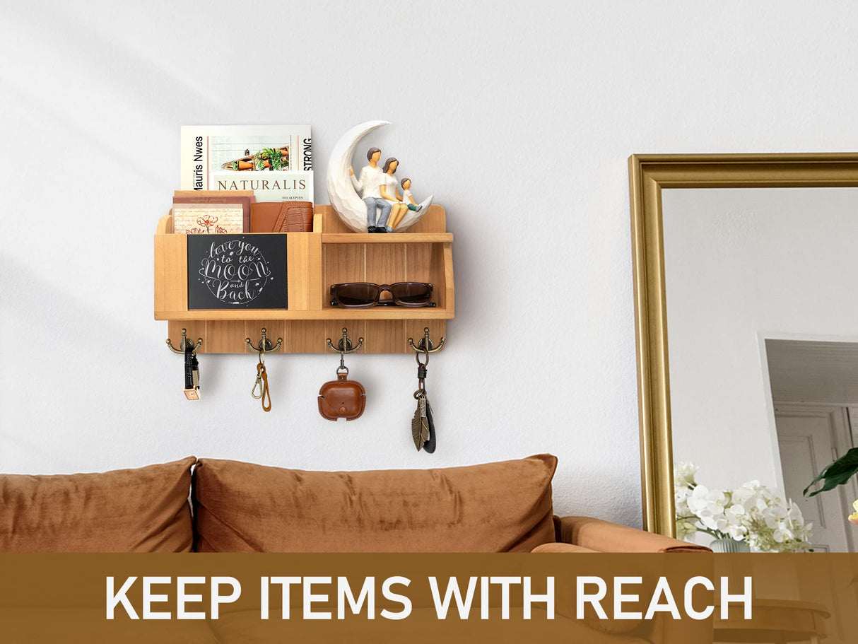 Rebee Vision Farmhouse Key Holder for Wall - Mail Organizer with Chalkboard with 4 Hooks - Rustic Key Hanger for Home Decor Rebee Vision