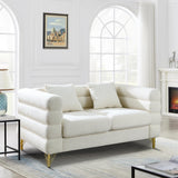 Comfy Loveseat Sofa, 60-inch 2 Seater Boucle Couch with Deep Seat Design, Upholstered Love Seat with 2 Pillows, Modern Living Room Sofa with Stylish Metal Legs for Office, Waiting Room, White Teddy KINFFICT