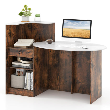 Tangkula Reception Desk, Front Counter Desk with Lockable Drawers, L Shaped Retail Counter with Oval Desktop, Checkout Computer Workstation for Salon Lobby Home Office Tangkula
