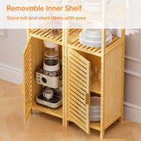 HITNET Bathroom Floor Cabinet, 6 Tier Tall Thin Linen Tower Storage Cabinet Free Standing Bamboo, Kitchen Side Organizer with 3 Shelves and Cupboard, Natural HITNET