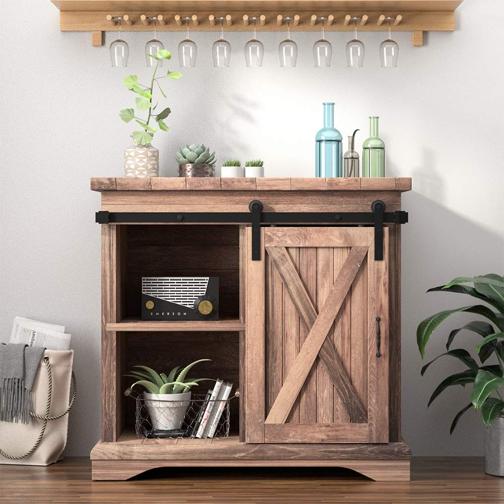 WINSOON 4FT Super Mini Sliding Barn Door Cabinet Hardware Kit for Single Door TV Stands Small Wardrobe Cabinets, I Shape Hanger (NO Cabinet) WINSOON