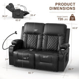 FURNIMAT Loveseat Recliner Sofa, 2 Seater Reclining Loveseat Sofa, PU Leather Recliner Loveseat Couch, Modern Recliner Chair for Living Room, with Cup Holder and 2 Cell Phone Holder, USB Ports, Black FURNIMAT