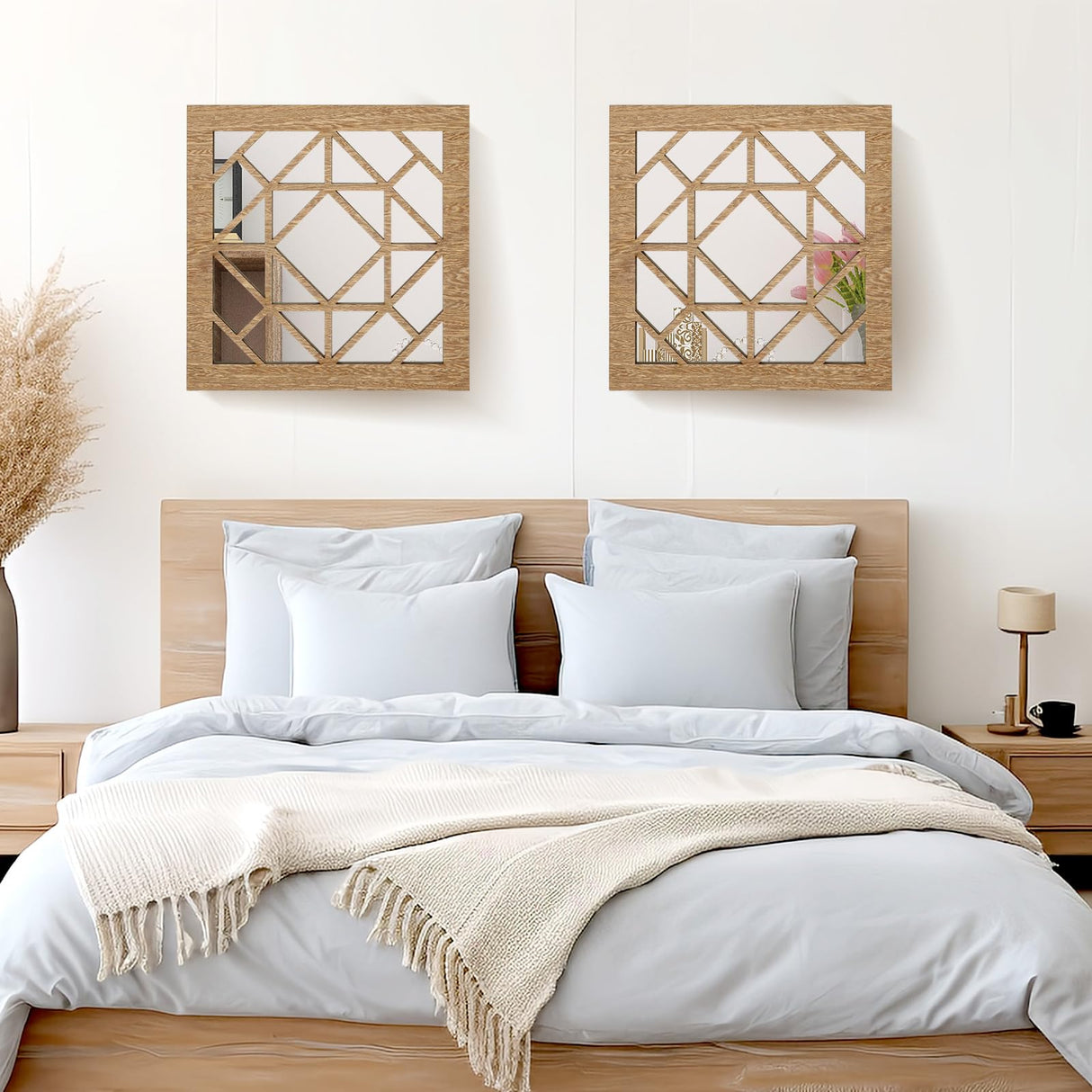 KOYILTD 2 PCS Square Wall Mirror, Rustic Farmhouse Decorative Mirrors, 12 inch Mirror Art for Bathroom, Bedroom, Living Room (Wenge, 12 x 12 in style1) KOYILTD