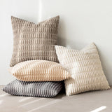 MIULEE Pack of 4 Neutral Corduroy Decorative Throw Pillow Covers 18x18 Inch for Sofa Living Room Couch Bed Rustic Farmhouse Boho Soft Striped Pillow Covers Home Decor Beige and Brown MIULEE