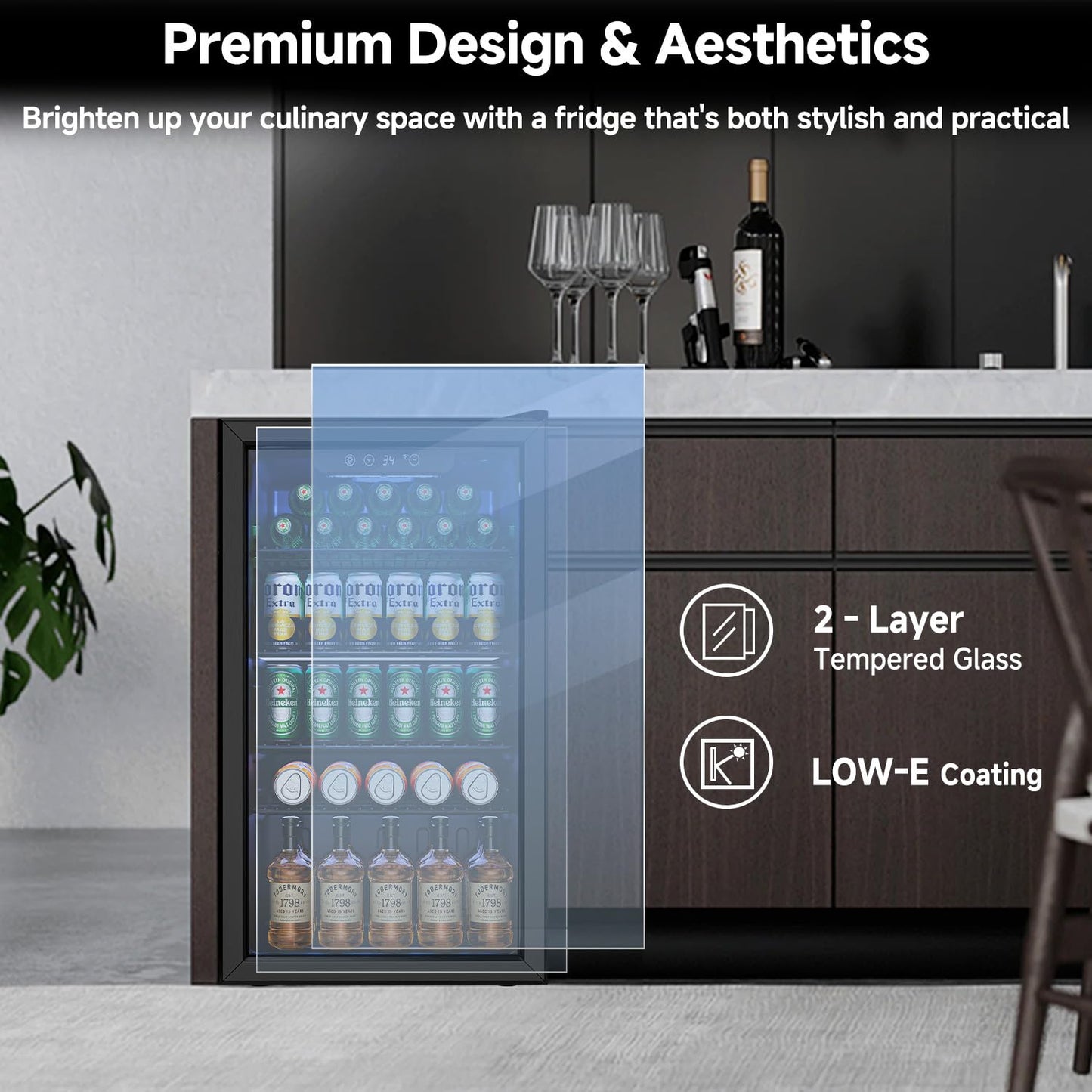 Feelfunn Beverage Refrigerator and Cooler - 126 Can Mini Fridge Glass Door for Soda Beer Wine - Freestanding Beverage Fridge for Bedroom Office Bar, 4 Adjustable Shelves, 3.2 Cu.Ft, Black