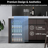 Feelfunn Beverage Refrigerator and Cooler - 126 Can Mini Fridge Glass Door for Soda Beer Wine - Freestanding Beverage Fridge for Bedroom Office Bar, 4 Adjustable Shelves, 3.2 Cu.Ft, Black Feelfunn