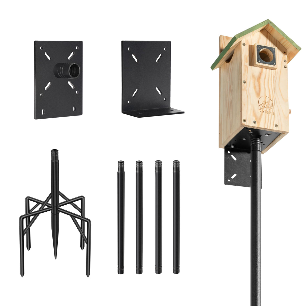 77 Inch Smart Bird Feeder Poles for Outdoors Heavy Duty with 5 Prong Base,Bird Feeder Stand for Outside, Adjustable Bird House Pole,Garden Stake,Weather Station Mounting Kits(Birdhouse not Included) ReTang