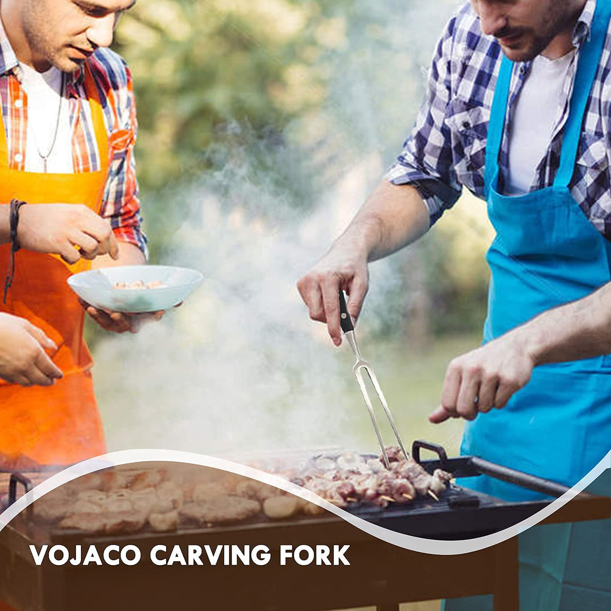 VOJACO Carving Fork, Meat Fork, 12 Inch Cooking Fork, Heavy Duty Stainless Steel BBQ Fork, Long Metal Chef Pro Kitchen Forks for Barbecue, Serving, Cooking, Grilling, Roasting VOJACO