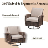 EROMMY Outdoor Swivel Chairs Set,8 Pieces Rattan Wicker Furniture Set,Patio Conversation Sets with Lovesat,3-Seat Sofa,2 Ottomans,Coffee Table and Side Table,for Porch Pool Yard Garden,Beige-8 Pcs EROMMY