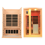 Xmatch Far Infrared Wooden Sauna, 2-Person Size, with1750W, 8 Low EMF Heaters, 2 Bluetooth Speakers, 2 LED Reading Lamps and 3 Chromotherapy Lamps, 10 Minutes Pre-Warm up Xmatch