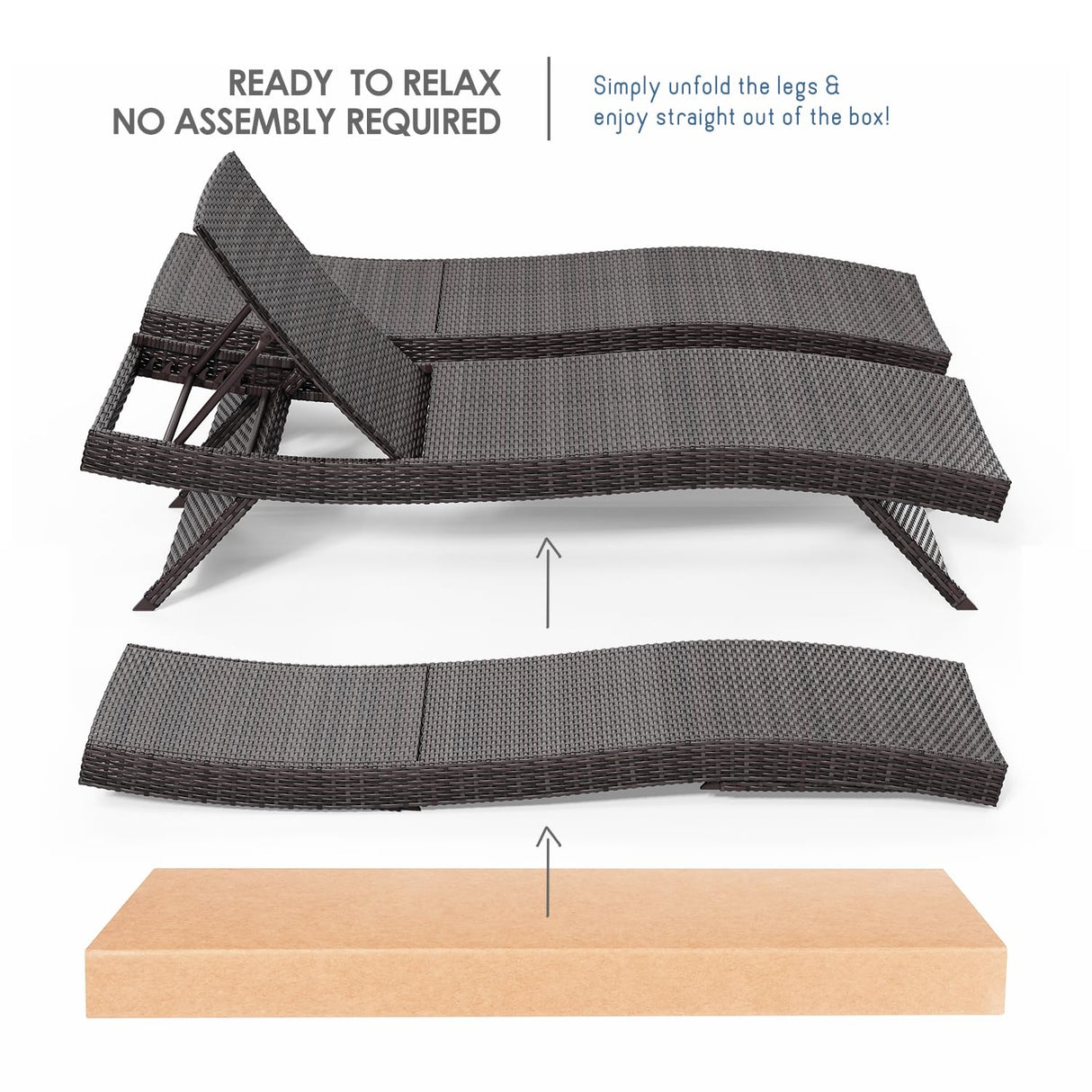 Nestl Chaise Lounge Chair Outdoor Set of 2, Wicker Patio Lounge Chair, Outdoor Lounge Chair with Reclining Backrest Nestl