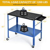 DWVO Portable Welding Table with Wheels, 36" x 18" Rolling Welding Table Top with 5/8" Fixture Holes & Storage Tray, 1200lb Load Capacity Metal Welding Bench, Extra Middle Shelf for Convenient Storage DWVO