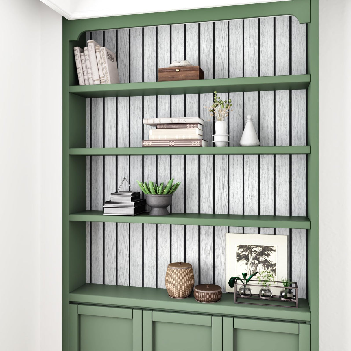 STICKEEP White/Grey 3D Wood Slat Panels for Walls Peel and Stick PVC Slat Wall Paneling Soundproof Self Adhesive Faux Wooden Slatted Panel for Wall Decor Interior Living Room Bedroom 120"x 12" STICKEEP