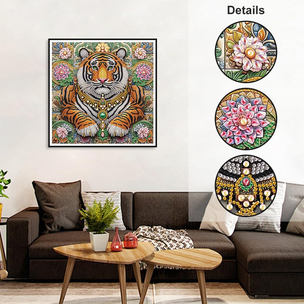 WSLWXSHM 5D Special Shape Diamond Art Kits for Beginners, Diamond Painting Kits for Adults Tiger, Crystal Rhinestones Diamond Painting for Home Wall Decoration Gift 12×12inch/30×30cm, Animal WSLWXSHM