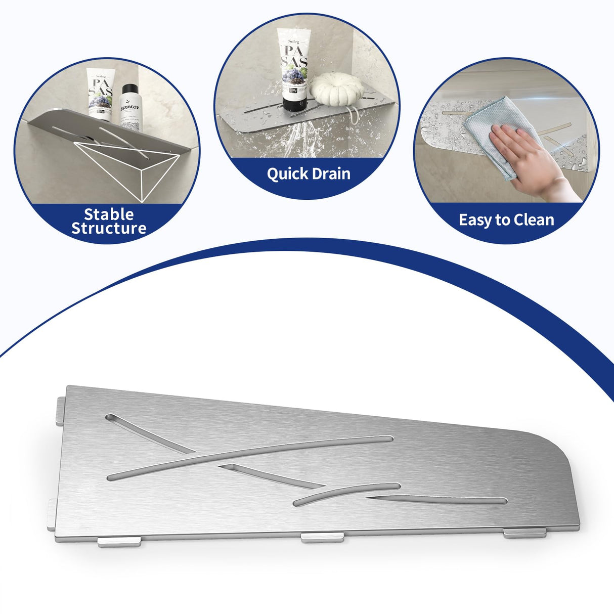 Bernkot Corner Shower Shelf 12" Brushed 304 Stainless Steel Quadrilateral Corner Shelves Recessed Bathroom Storage Shampoo Holder Organizer Kitchen Shelf Rack 2 Pack, No Drilling Needed Bernkot