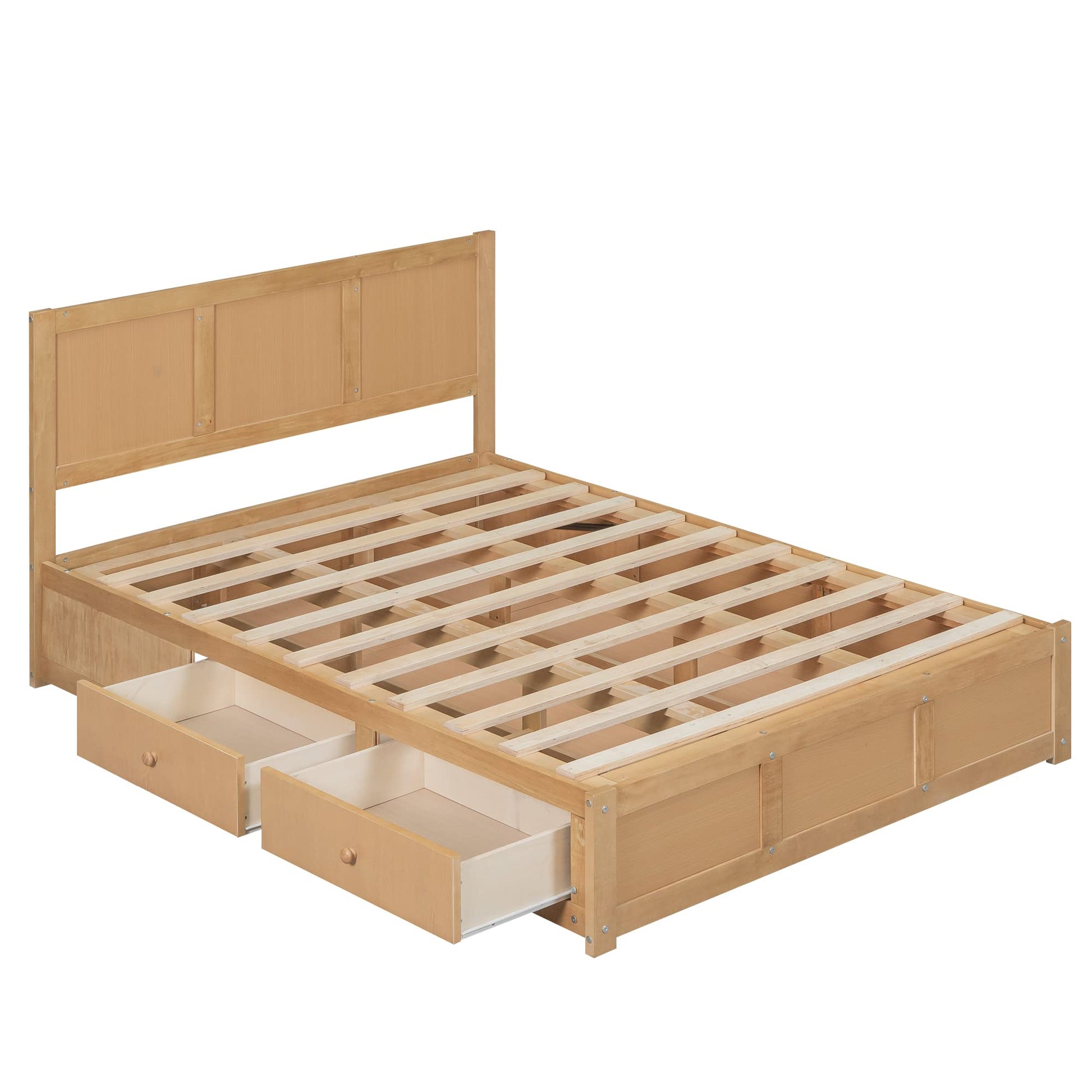 Bellemave Lift Up Storage Full Bed with Drawers and Headboard in Natural Wood - WoodArtSupply