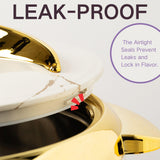 Hywisnok Luxury 3-Piece 2.6/2.1/1.6qt Thermal Casserole Dish Set with Lids, Insulated Stainless Steel Container for Hot & Cold Food, Serving Bowl for Buffets/Parties-Marble White Hywisnok