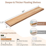 Axeman 48 Inch Fireplace Mantel Shelf - 8 Inch Deep Rustic Solid Elm Wood Floating Shelf, Wall Mounted Farmhouse Display Shelf with Invisible Heavy Duty Metal Bracket, Natural Axeman