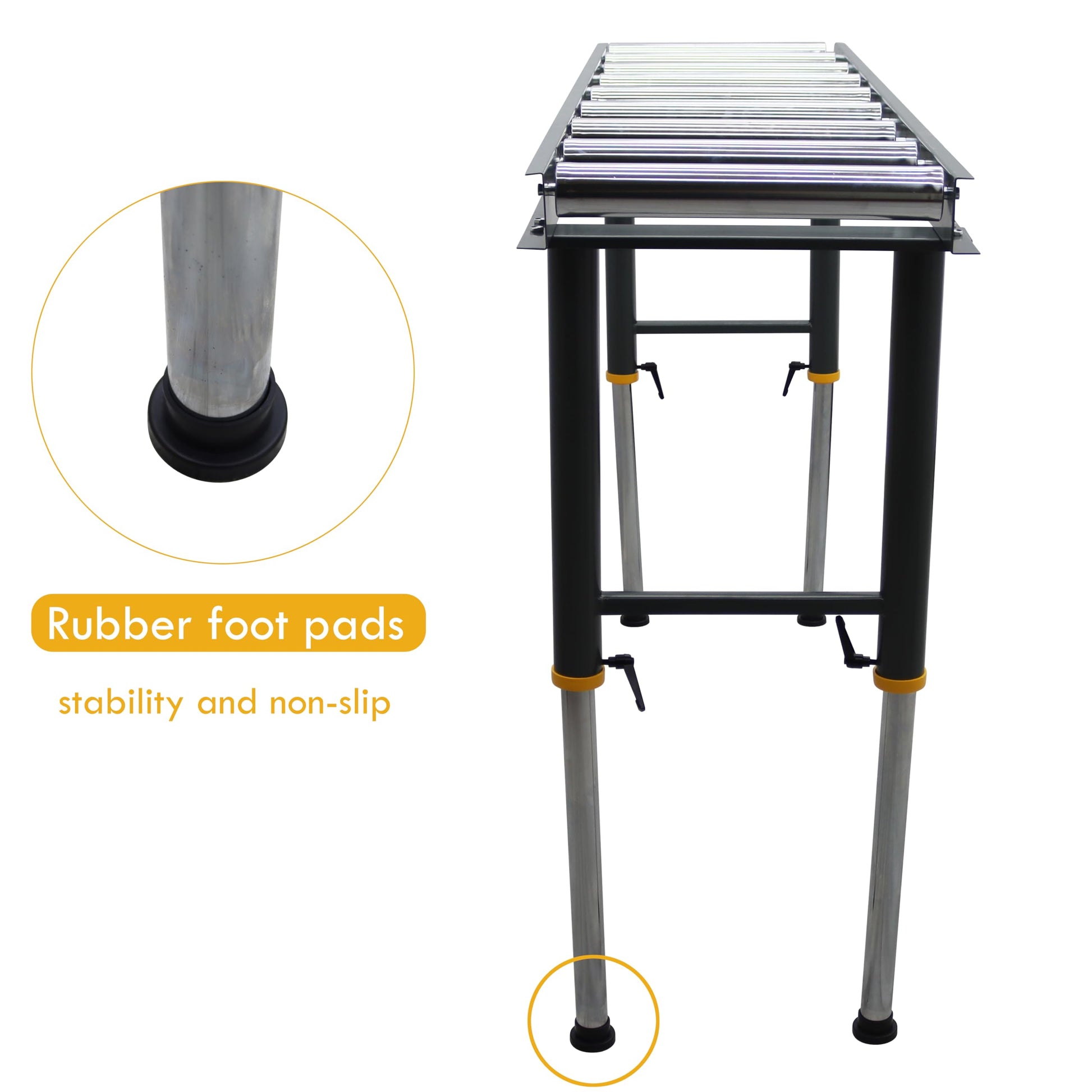 TECHTONGDA 9 Rolls Conveyor Roller Stand Adjustable Height 440LBS 65 Inch Length 18.5 Inch Width with 2.3 Inch Rollers Diameter Stainless Steel Silver - WoodArtSupply