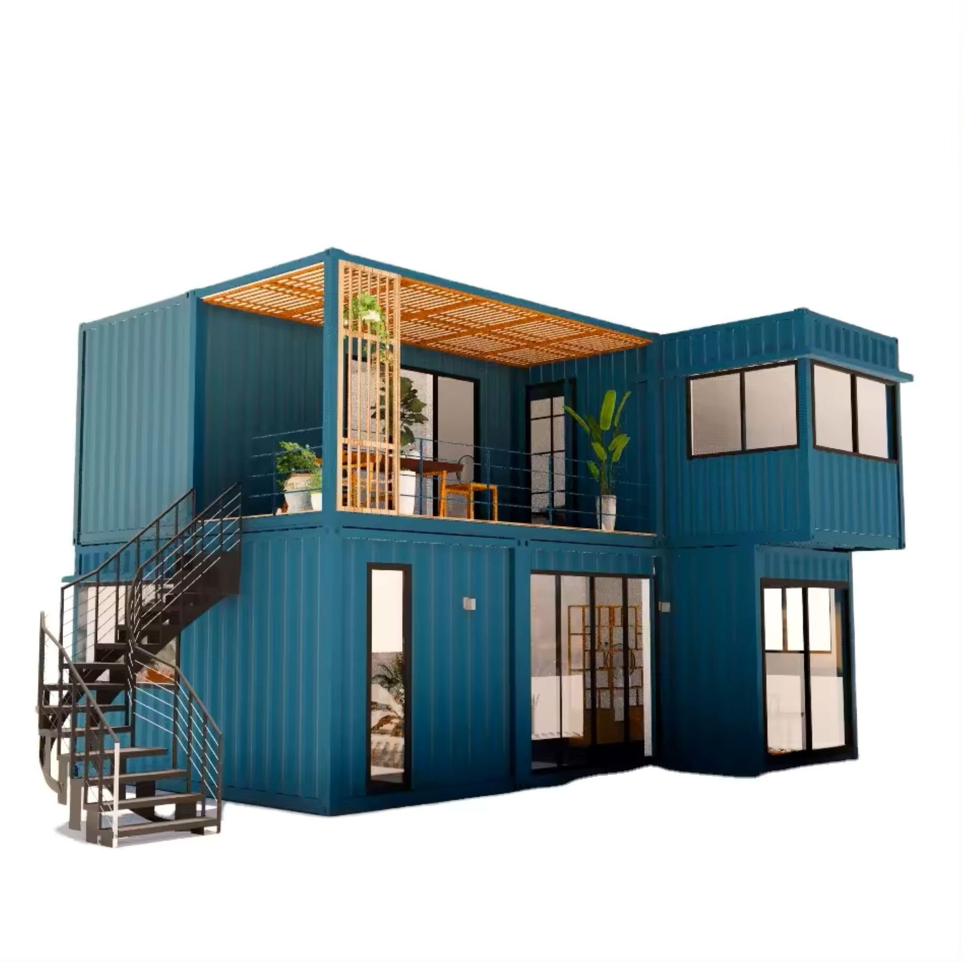 Double story 6-8 Bedrooms with Balcony Modern 2024 design. Fully equipped bathroom, prefab container house with stairs with a free Water heater - WoodArtSupply