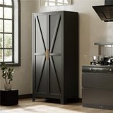 Bevivog 71" Kitchen Pantry Cabinet, Metal Storage Cabinet with 2 Doors and 4 Adjustable Shelves, Farmhouse Tall Metal Pantries Cabinets Storage for Kitchen, Home Office, Living Room, Dining Room Bevivog