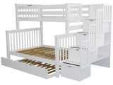Bedz King Stairway Bunk Beds Twin over Full with 4 Drawers in the Steps and a Full Trundle, White Bedz King