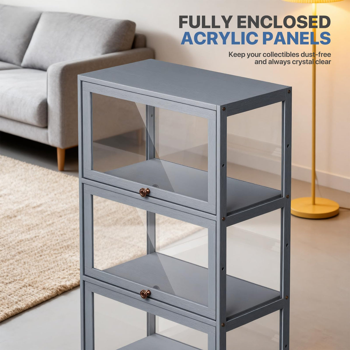 Magshion Display Cabinet, 5-Tier Corner Shelf with Acrylic Doors, 67.5" Tall Curio Display Case, Showcase, Storage Shelf, for Living Room, Bedroom, Playroom, White, 12.5" D x 23" W x 67.5" H Magshion