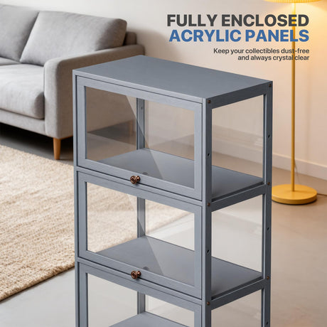 Magshion Display Cabinet, 5-Tier Corner Shelf with Acrylic Doors, 67.5" Tall Curio Display Case, Showcase, Storage Shelf, for Living Room, Bedroom, Playroom, White, 12.5" D x 23" W x 67.5" H Magshion