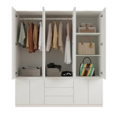 Bobve 6-Doors Armoire Wardrobe Closet, Wooden Wardrobe Closet with 3 Drawers, Armoire and Wardrobe with Shelves & Hanging Rod for Bedroom, White (70.9" W x 23.62" D x 78.74" H) Bobve