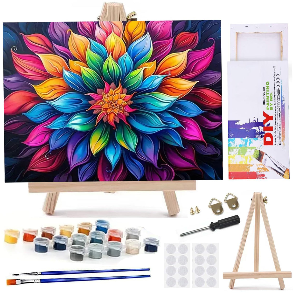 MaiMMaledy Paint by Numbers Kit for Adults Beginners Canvas Pictures with Framed Drawing Painting Acrylic Pigment with Wooden Triangle Easel Colorful Flowers 8Wx12L inch MaiMMaledy