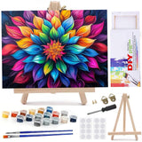 MaiMMaledy Paint by Numbers Kit for Adults Beginners Canvas Pictures with Framed Drawing Painting Acrylic Pigment with Wooden Triangle Easel Colorful Flowers 8Wx12L inch MaiMMaledy