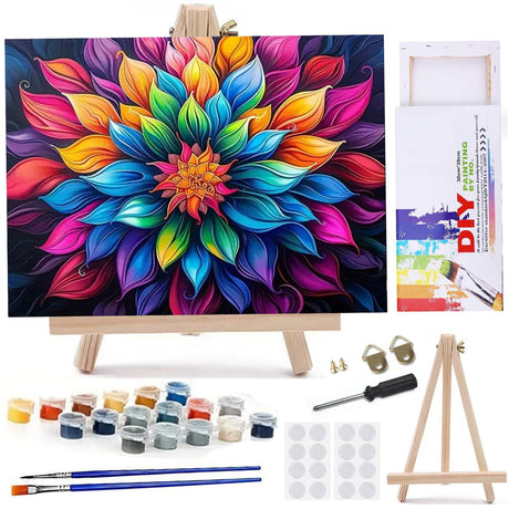 MaiMMaledy Paint by Numbers Kit for Adults Beginners Canvas Pictures with Framed Drawing Painting Acrylic Pigment with Wooden Triangle Easel Colorful Flowers 8Wx12L inch MaiMMaledy