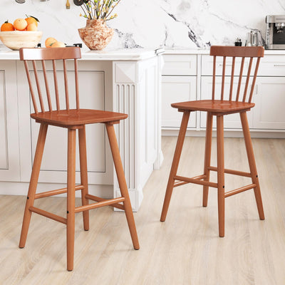 chairus 26" Farmhouse Wooden Bar Stools Set of 2, Windsor Spindle Back Counter Height Stools, Modern Armless Bar Chairs for Kitchen Island Dining Room Cafe, Walnut Brown