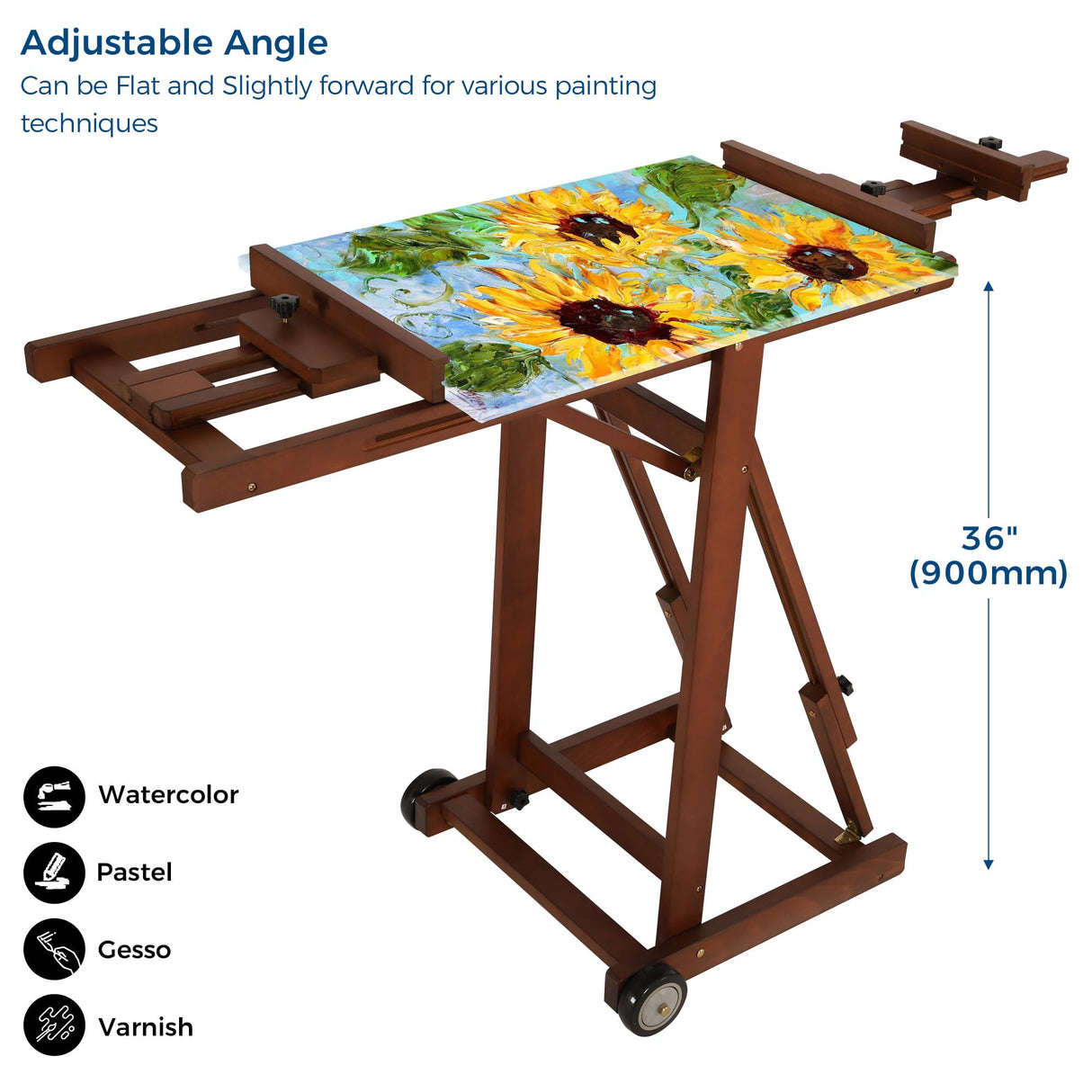 VISWIN Collapsible H-Frame Easel, Hold 1 or 2 Canvas up to 78", Adjustable Beech Wood Easel for Painting, Movable & Tilting Flat Floor Art Easel Stand, Studio Art Easel for Adults, Artists - Walunt VISWIN