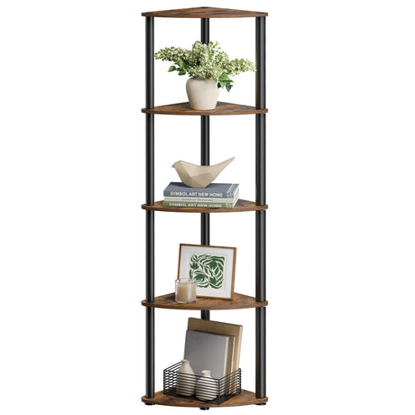 SONGMICS HOME Superfast Toolless Assembly, Corner Shelf, 5-Tier Corner Standing Shelf, Corner Shelf Stand, Living Room, Bedroom, Kitchen, 15 x 10.6 x 54.7 Inches, Rustic Brown ULBC610K01 SONGMICS HOME