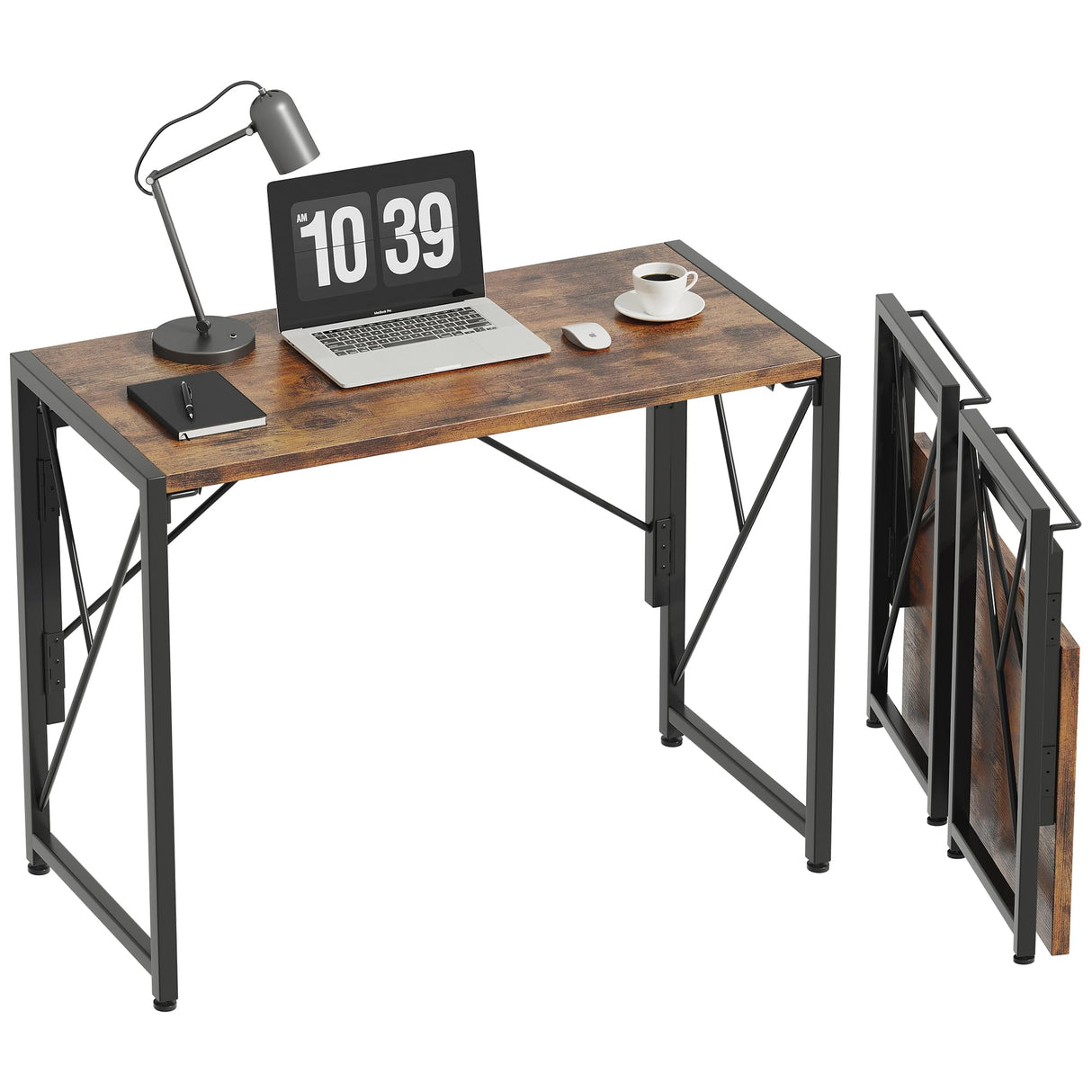 Homeiju Folding Desk, Small Foldable Desk 31.5" for Small Spaces, Portable Desk for Bedroom, Home Office, Small Folding Table for Camping, Traveling, Space Saving, Easy Assembly, Rustic Brown Homeiju