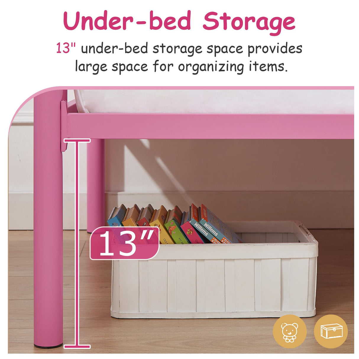 VECELO Twin Over Twin Bunk Bed with Built-in Ladder and Safety Guardrail, Heavy Duty Metal Bunkbeds, Space Saving, No Box Spring, Pink VECELO