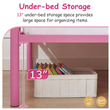 VECELO Twin Over Twin Bunk Bed with Built-in Ladder and Safety Guardrail, Heavy Duty Metal Bunkbeds, Space Saving, No Box Spring, Pink VECELO