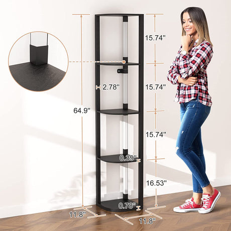 VTRIN Corner Shelf with Light, Modern Home Decor Stand Floor Lamps with Storage Shelves for Collectibles, Sturdy 5-Tier Corner Bookshelf Cabinet Display Shelf for Living Room Bedroom Small Space VTRIN