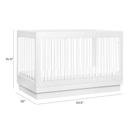 Babyletto Harlow Acrylic 3-in-1 Convertible Crib with Toddler Bed Conversion Kit in White with Acrylic Slats, Greenguard Gold Certified